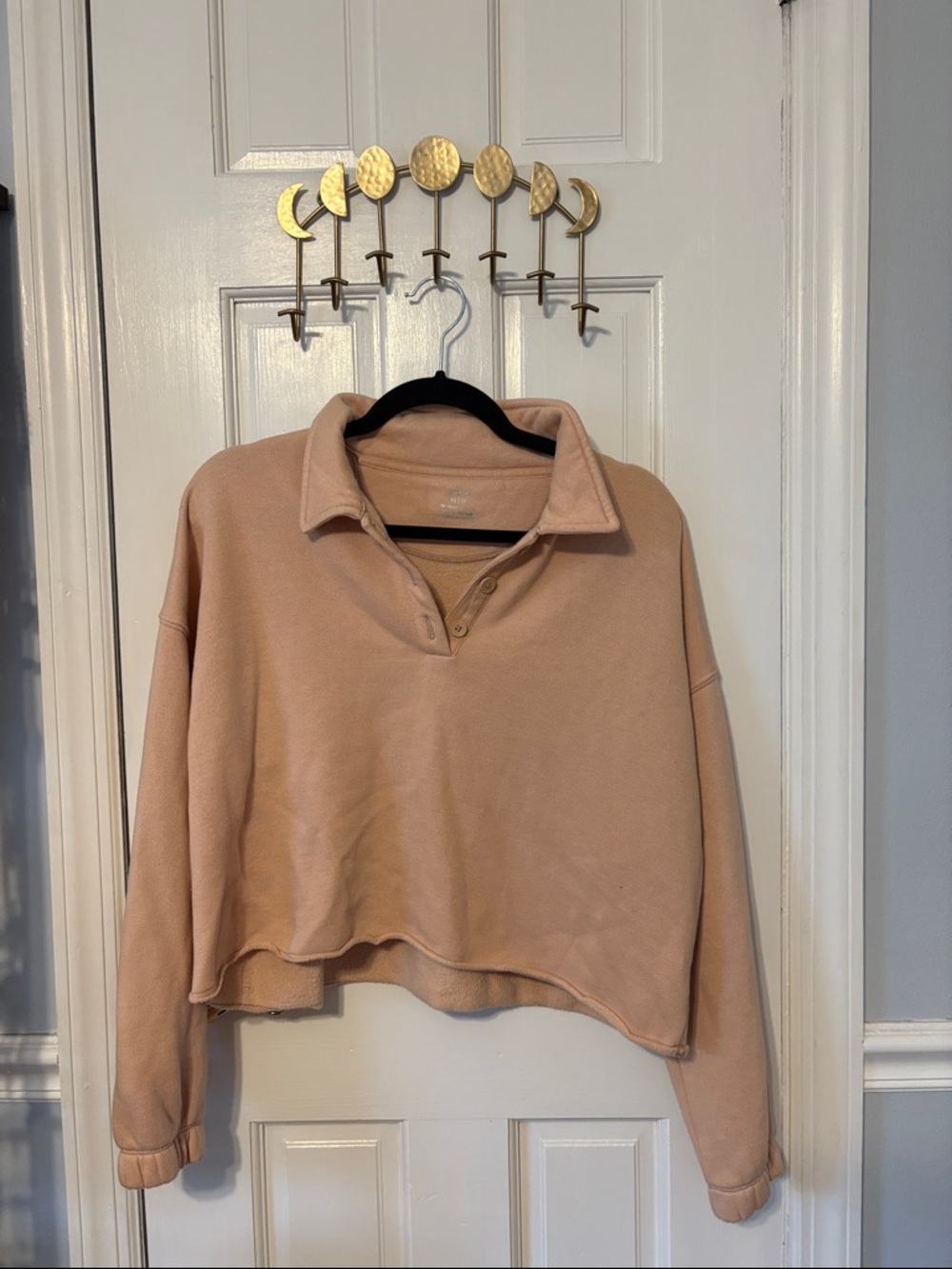 aerie Cropped Pullover Polo Sweatshirt - Blush Peach